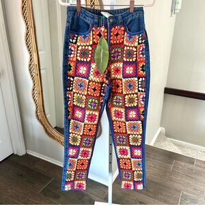 FARM RIO / NWT CROCHET GRANNY SQUARES JEANS